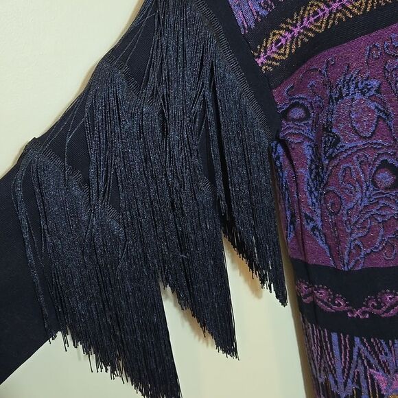 Rara Avis by Iris Apfel Fringe Sleeve Sweater Dress Size 1X Purple Arsty Western - Picture 4 of 15